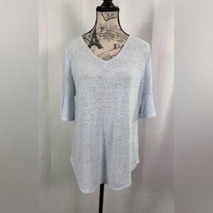 Liz Claiborne Light Blue & White Women's Ruffle Sleeve V Neck Top size M